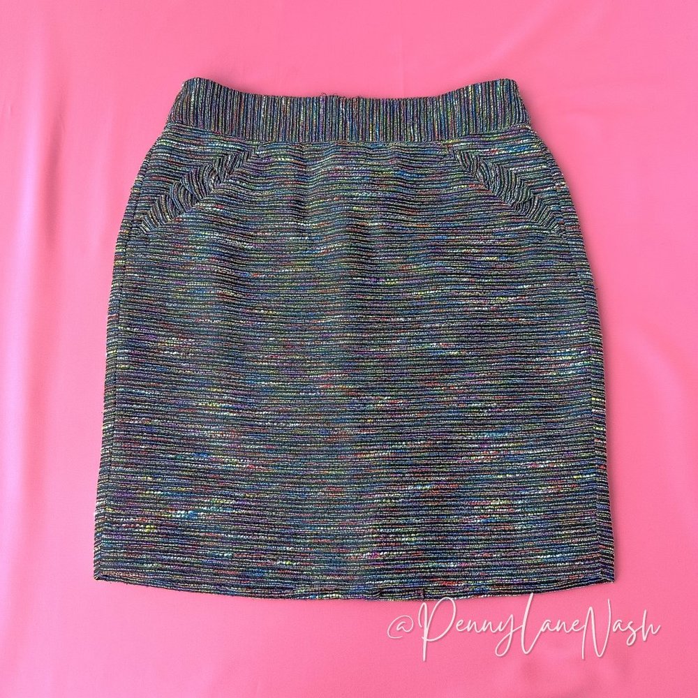 Loft Tweed Ruffled Pocket Pencil Skirt Multicolor